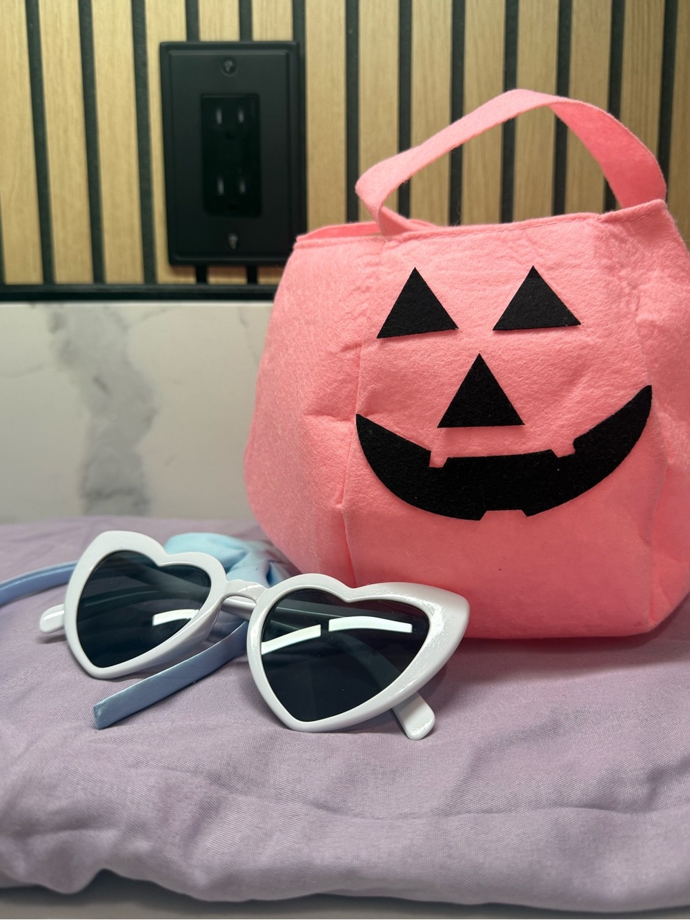 Sheet Cape, Heart Sunglasses, Pumpkin Bag, Bow Headband,